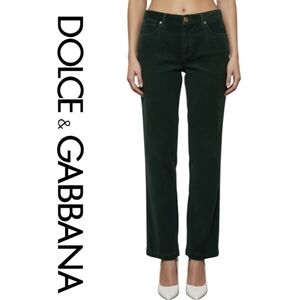 Y2K Dolce & Gabbana Corduroy Pants Size 27 Emerald Green Straight Leg Vintage